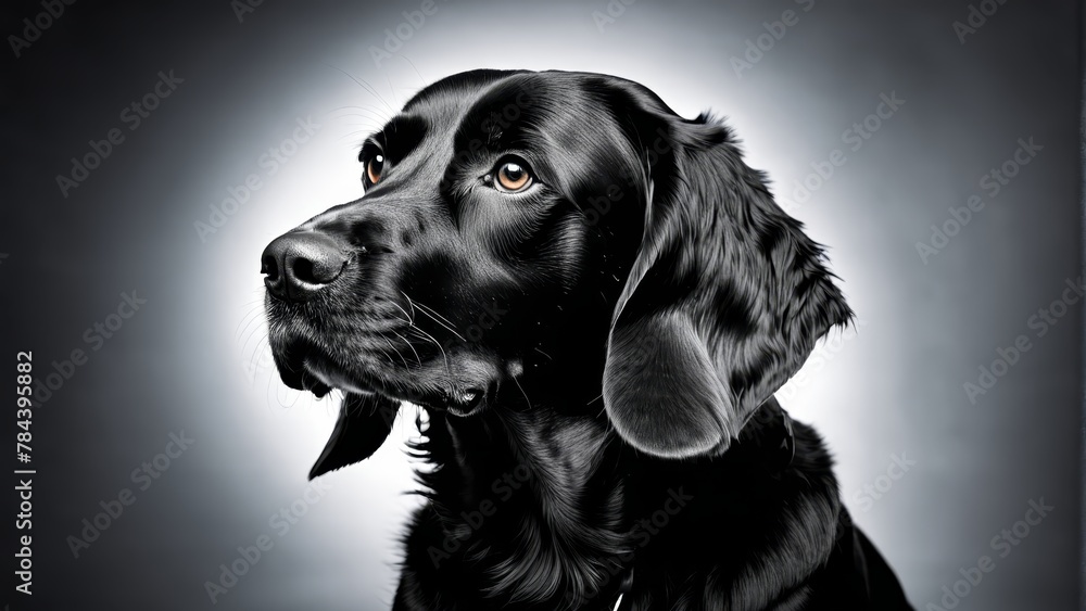 A tight shot of a Black Labrador Retriever's face in monochrome A tight shot of a Black Labrador Retriever's face in monochrome