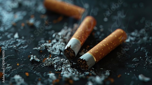 Two cigarettes placed on a table, suitable for smoking or addiction concept