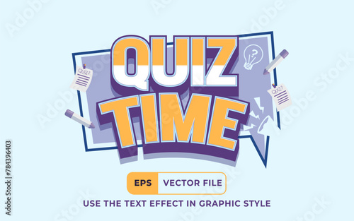 Editable Text effect Quiz Time 3D, perfect for banner education design element