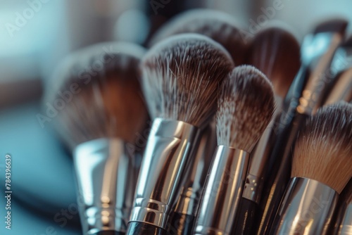 Close up of a bunch of makeup brushes. Perfect for beauty and cosmetics concepts