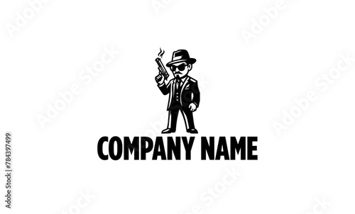 mafia mascot logo icon in black and white or mafia silhouette icon