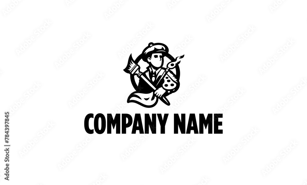 artistic man mascot logo icon in black and white