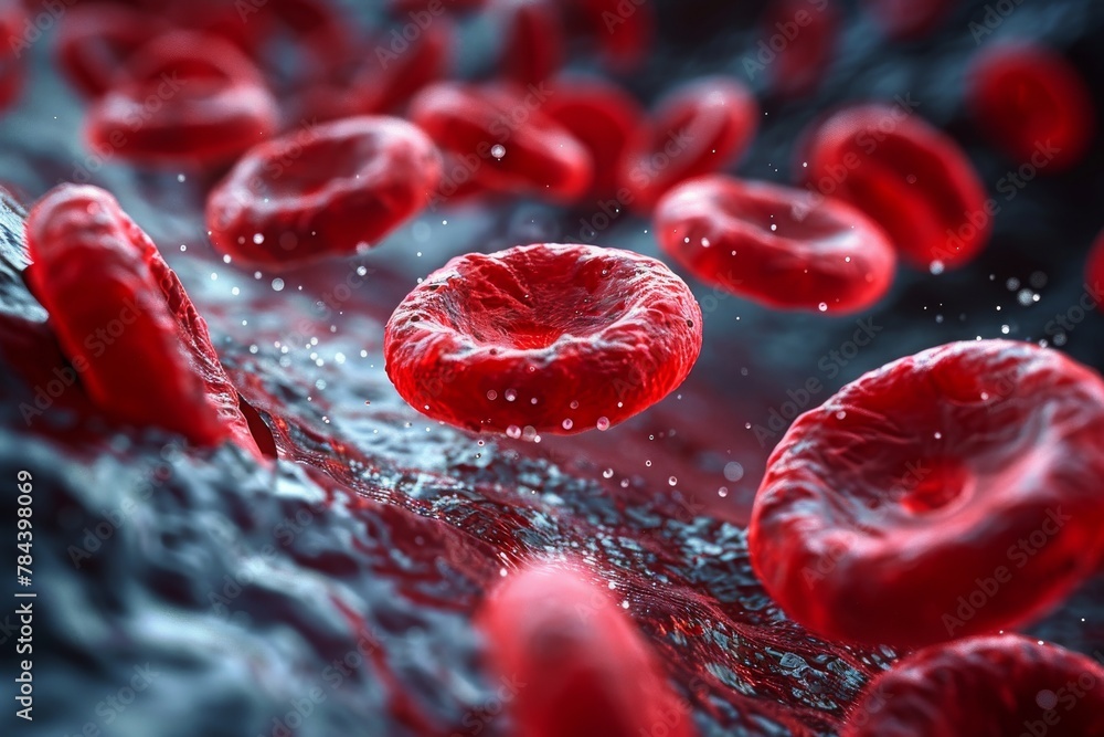 This detailed image shows red blood cells traveling through a blood ...