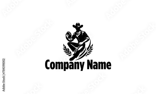 cowboy mascot logo icon in black and white and cowboy vector in black and white