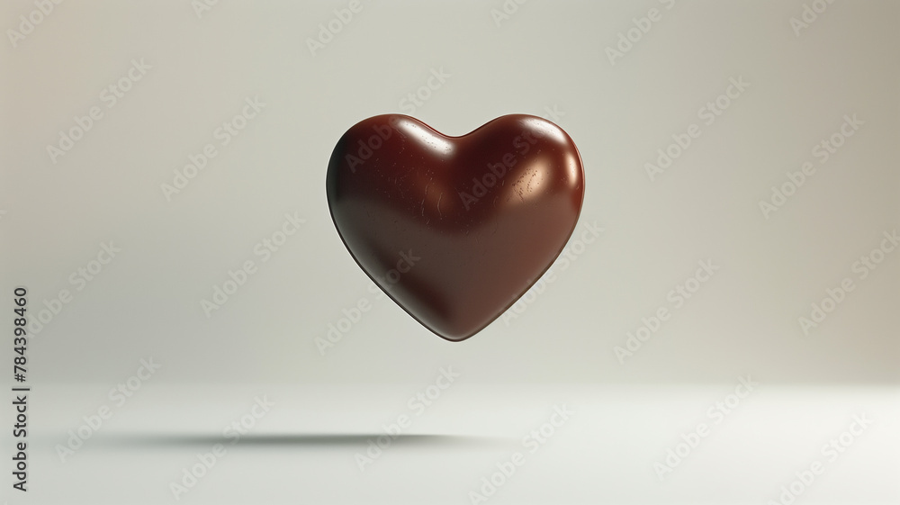 A smooth, milk chocolate heart on a pale grey background. A smooth, milk chocolate heart on a pale grey background.