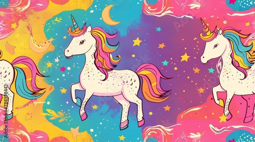 cartoon of Magical Unicorns Seamless picture