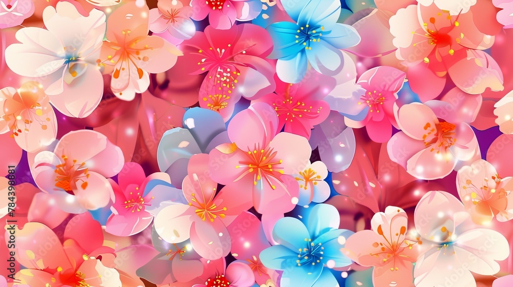 pop art style of sakura flowers funny seamless pattern
