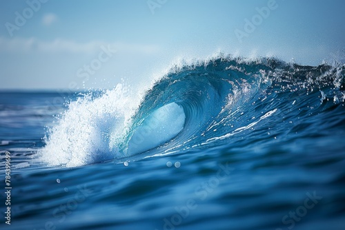 A stunning close-up of a powerful ocean wave mid-curl, showcasing the raw power and beauty of nature in motion © Larisa AI