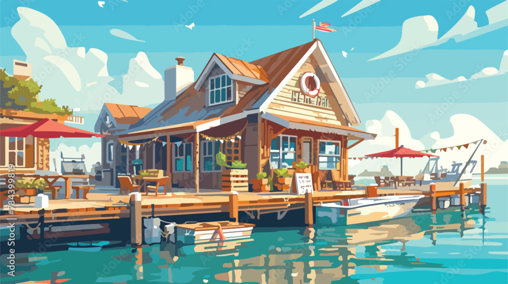Dock Restaurant at Harbor Clipart 2d flat cartoon v