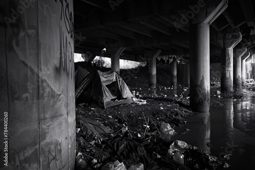 A black and white depiction homelessness. 