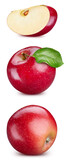 Red apple fruit with leaf isolate. Red apple leaves on white. Apple clipping path. High End Retouching