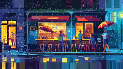 Vector cartoon illustration with bar at bad weather.