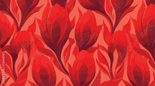 Elegant Red Damask Floral Vector Seamless Pattern.