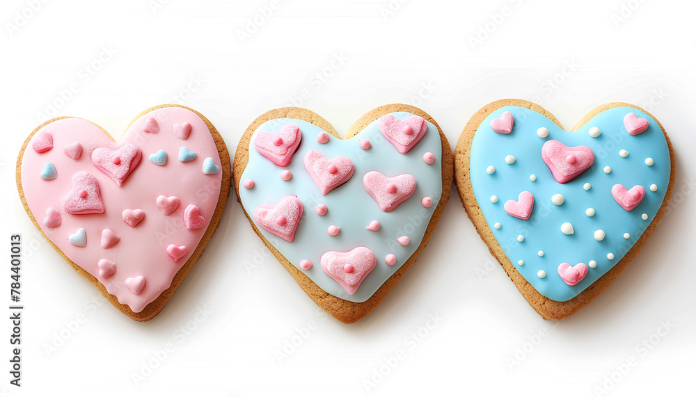 Set of delicious heart-shaped cookies for Valentine's Day on white background Set of delicious heart-shaped cookies for Valentine's Day on white background