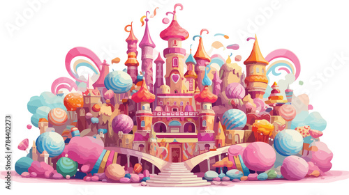 Fantastical candy castle made entirely of sweets an