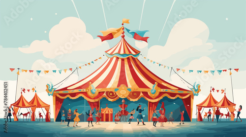Fantastical circus tent with performers who can fly