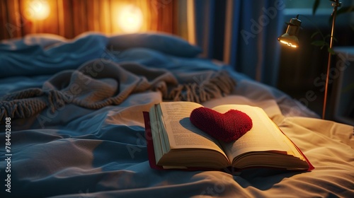 person reading a  herat book in bed