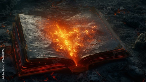An enchanted open book with pages aglow photo