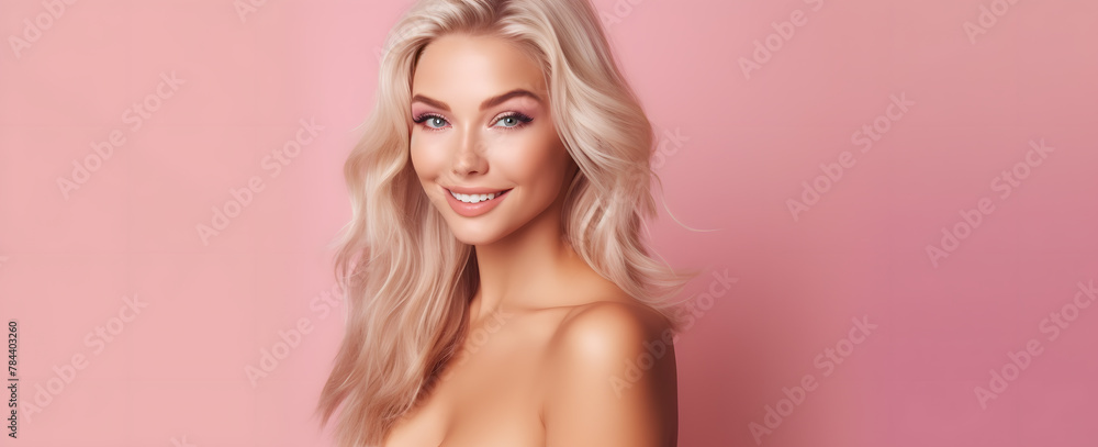 blonde woman against a pink background abstact blonde woman against a pink background abstact