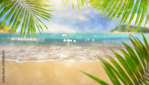 Sandy Serenade  Blurred Beach with Palm Leaves