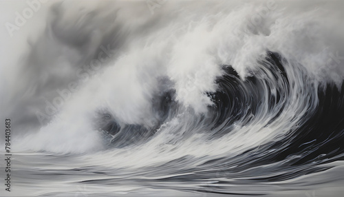 Black wave oil painting using brush technique. 