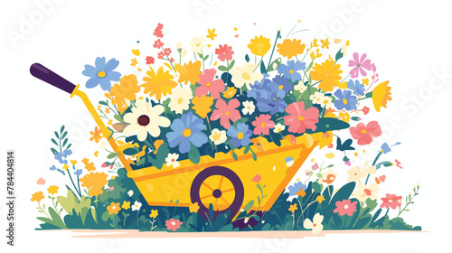 Floral Wheelbarrow Clipart 2d flat cartoon vactor illustration © iclute3