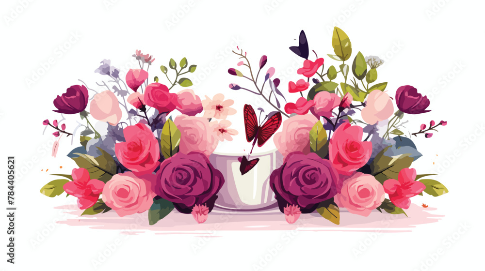 Flowers and letters decorating wedding table 2d flat