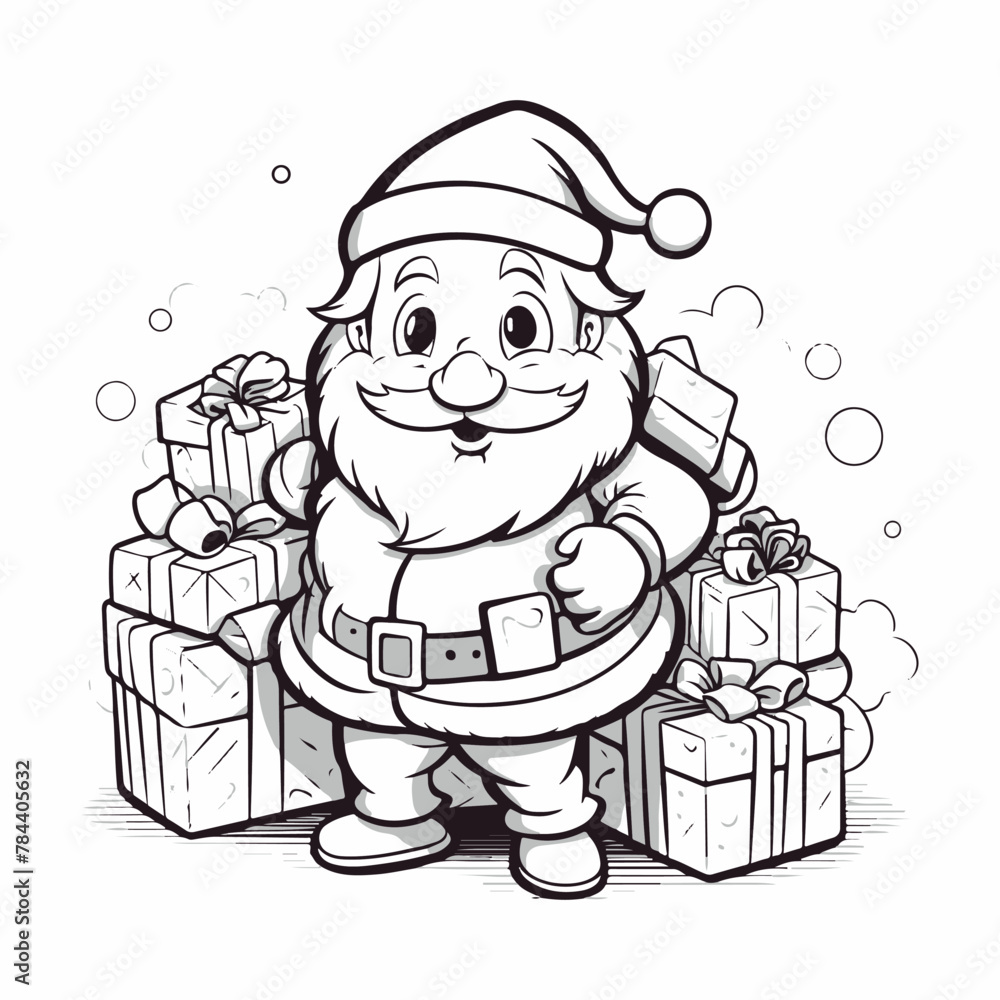Black and white vector image of a sweet santa claus for coloring book Black and white vector image of a sweet santa claus for coloring book
