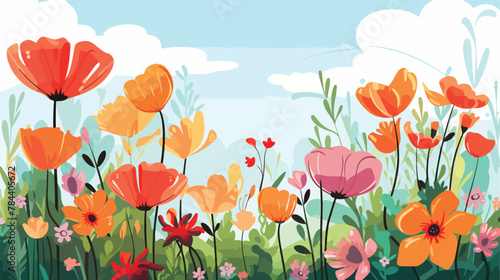 Flowers in garden background 2d flat cartoon vactor © iclute3