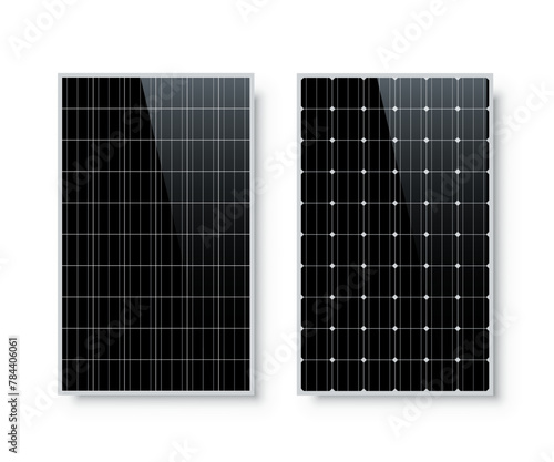 Black solar panel texture vector illustration set. Abstract system from poly crystalline square cells, industrial battery collector for alternative sun energy background. Renewable resources.