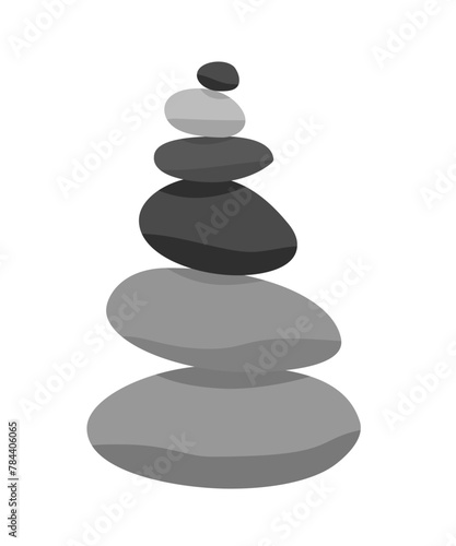 Meditation stone balance pyramid vector illustration. Stacked pebbles black grey colors object isolated on white background