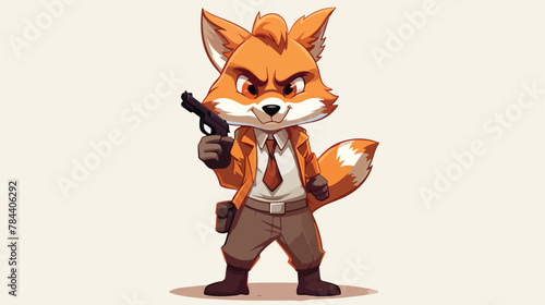 Fox holding gun cartoon character mascot design 2d