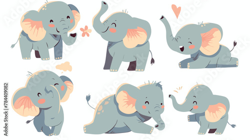 Funny Cute Elephants Clipart 2d flat cartoon vactor