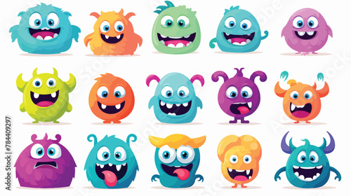 Funny monsters cartoon characters set. Colorful abs