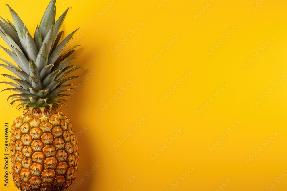 Pineapple on a vibrant yellow background. copy space,