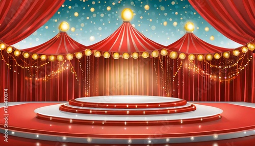 Ringmaster's Realm: 3D Circus Stage with Vintage Curtain