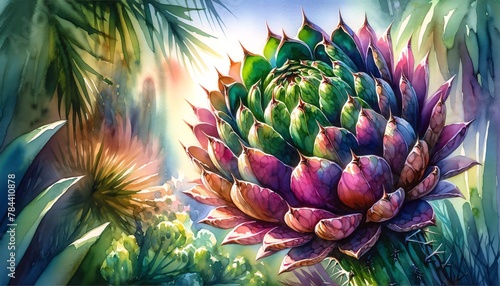 Watercolor Painting of an Artichoke Cactus photo