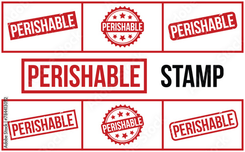 Perishable Stamp. Red Perishable Rubber grunge Stamp set