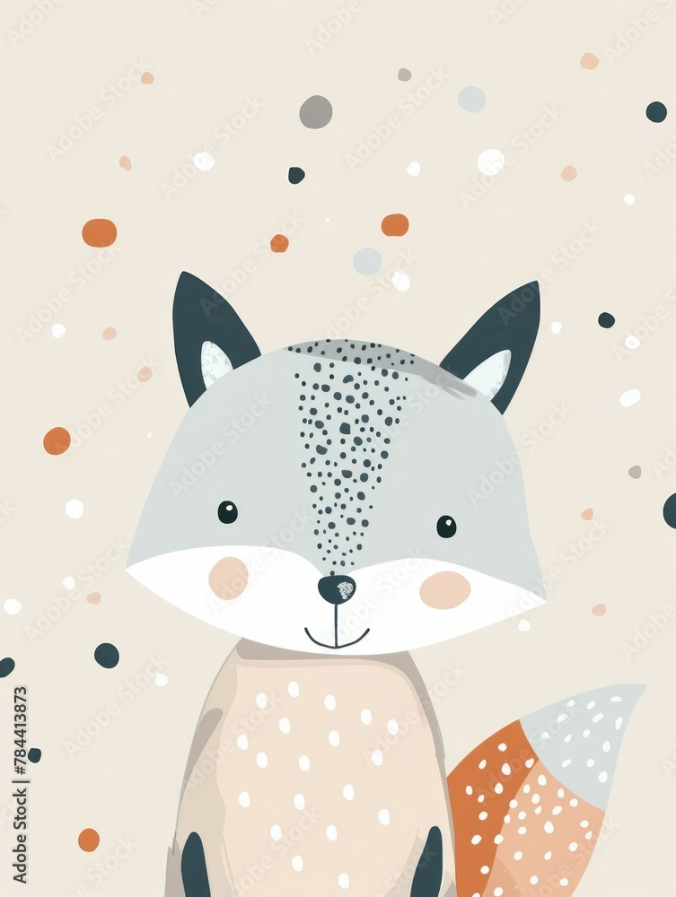Fototapeta premium Cute fox illustration on beige background with polka dots for creative design projects