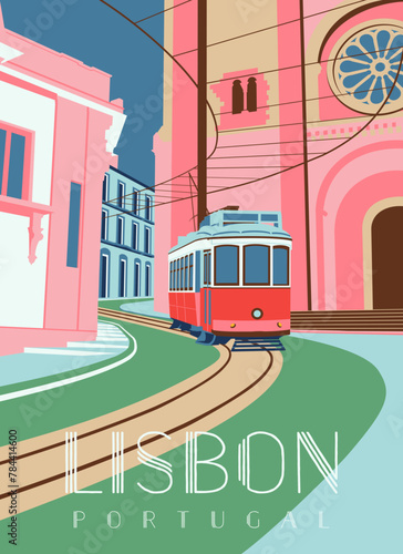 illustration of the landscape icon of the city of Lisbon in Portugal
