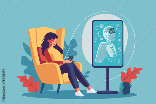 Mental health app using AI chatbot to provide personalized therapy and support to users © Vector