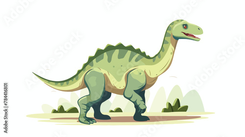 Green herbivorous dinosaur illustration. Creature c