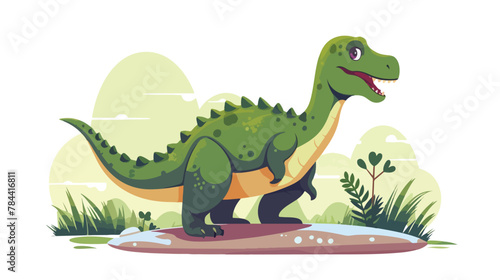 Green herbivorous dinosaur illustration. Creature c