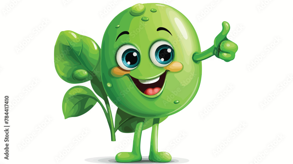 Green peas cute cartoon character with shining oran