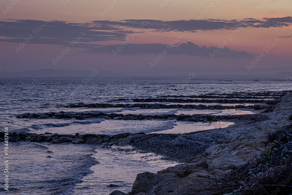 Sunset as seen from Faros Beach at Pervolia coast, near Larnaka, Cyprus