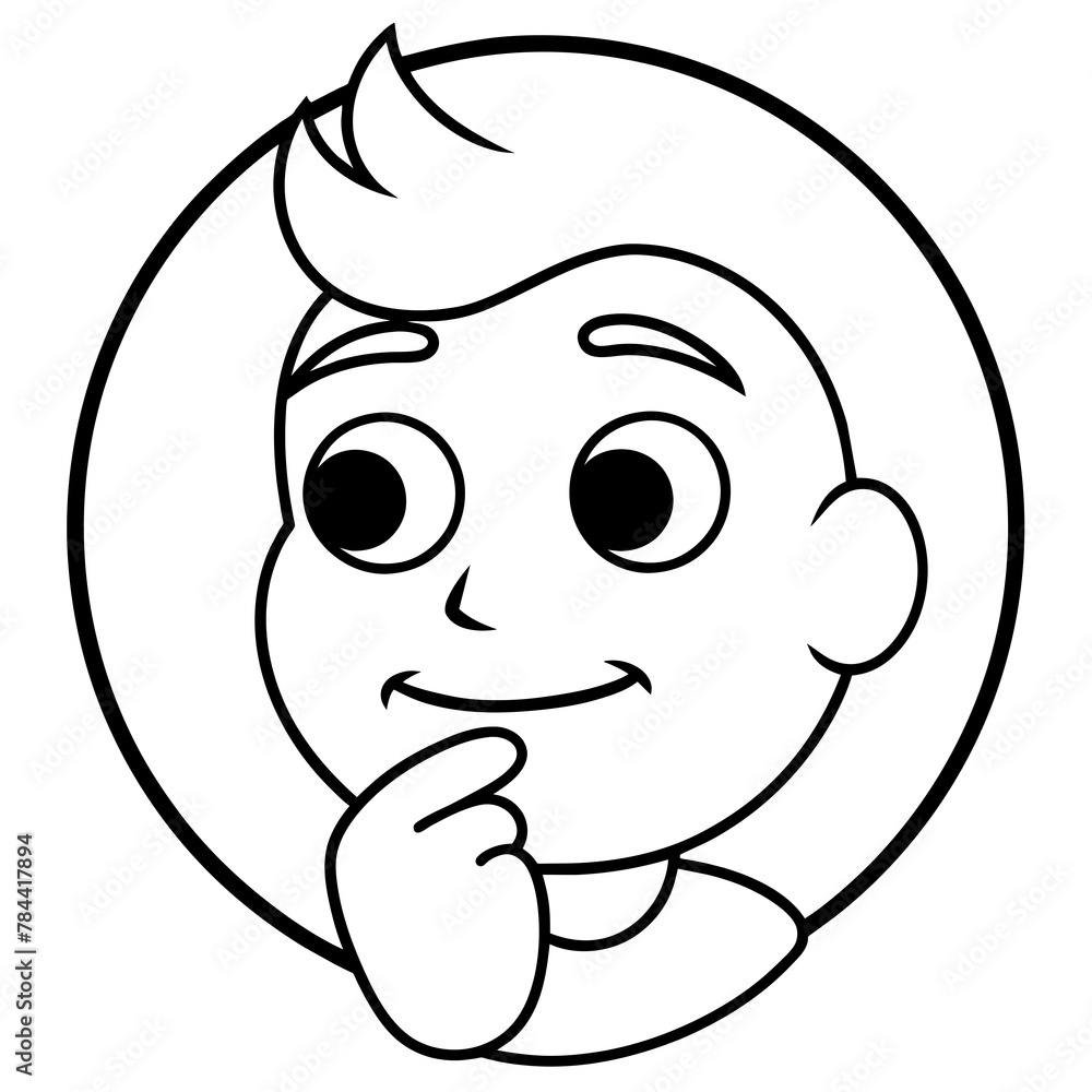 Fototapeta premium thinking emoji simple line art icon, Children coloring book page vector illustration