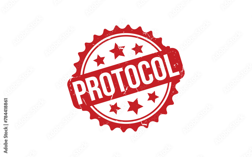 Protocol Stamp. Red Protocol Rubber grunge Stamp Protocol Stamp. Red Protocol Rubber grunge Stamp