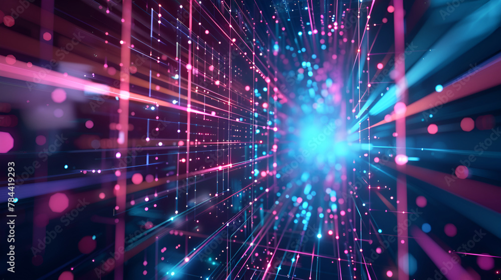 Future technology line background and light effect, cyberpunk style background material with a sense of technology,A futuristic looking image of a tunnel with lights