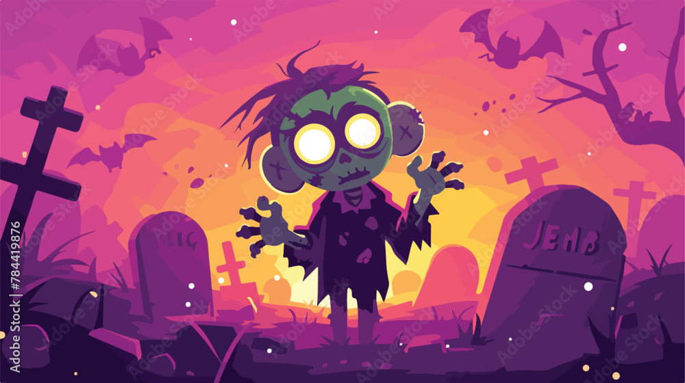 Halloween Zombie in Grave Clipart 2d flat cartoon v