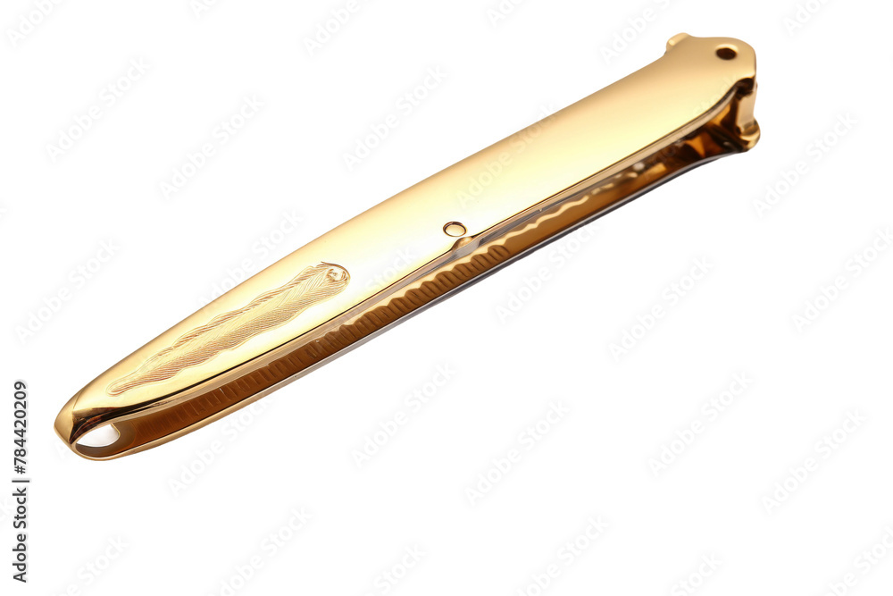 Gleaming Gold Pocket Blade. On White or PNG Transparent Background.
